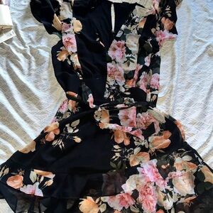 City Chic Black and Pink Floral Mini Dress
